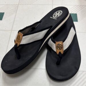 Tory Burch Black and White Flip Flops